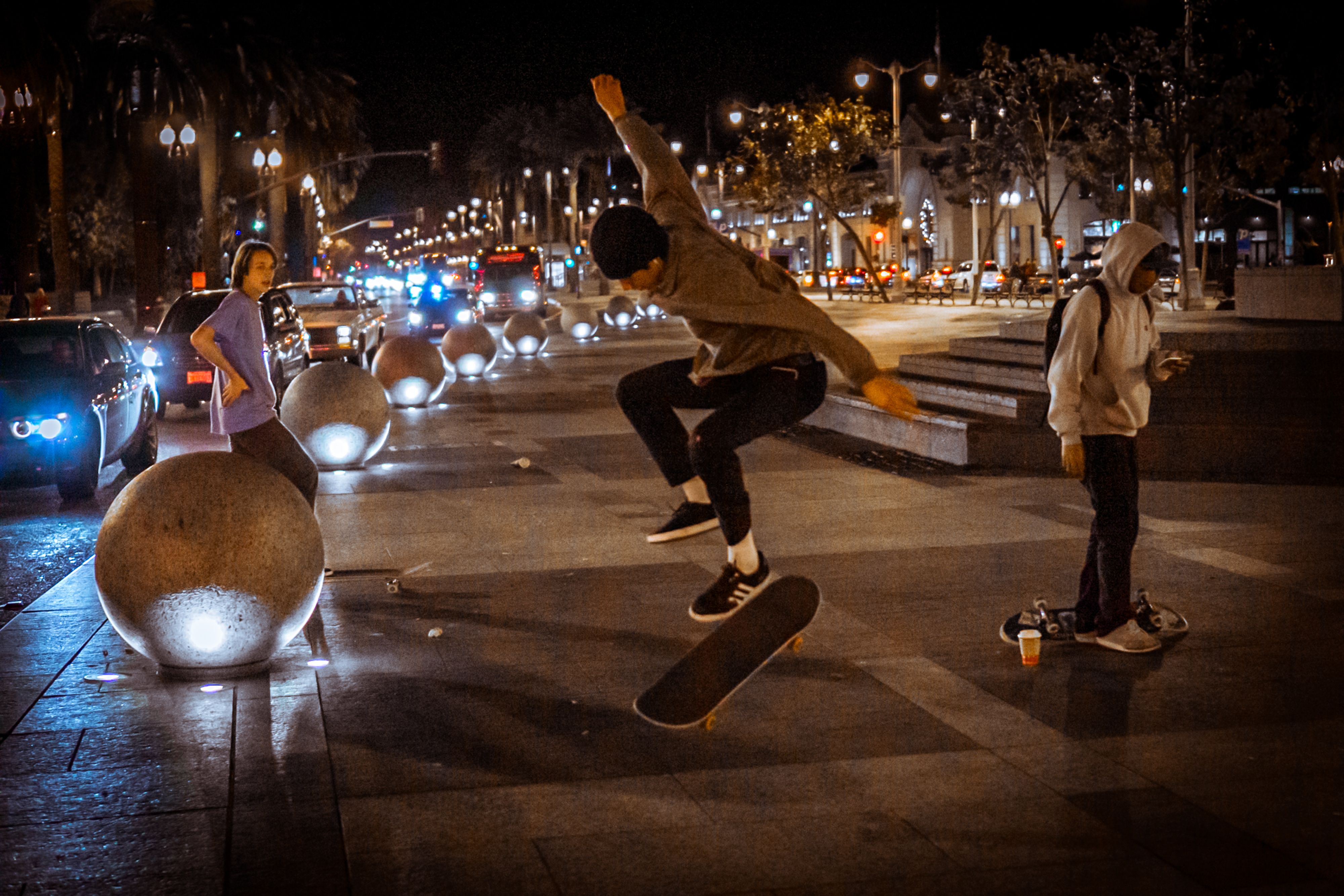 Skaters in the square, by the ferry building - San Francisco