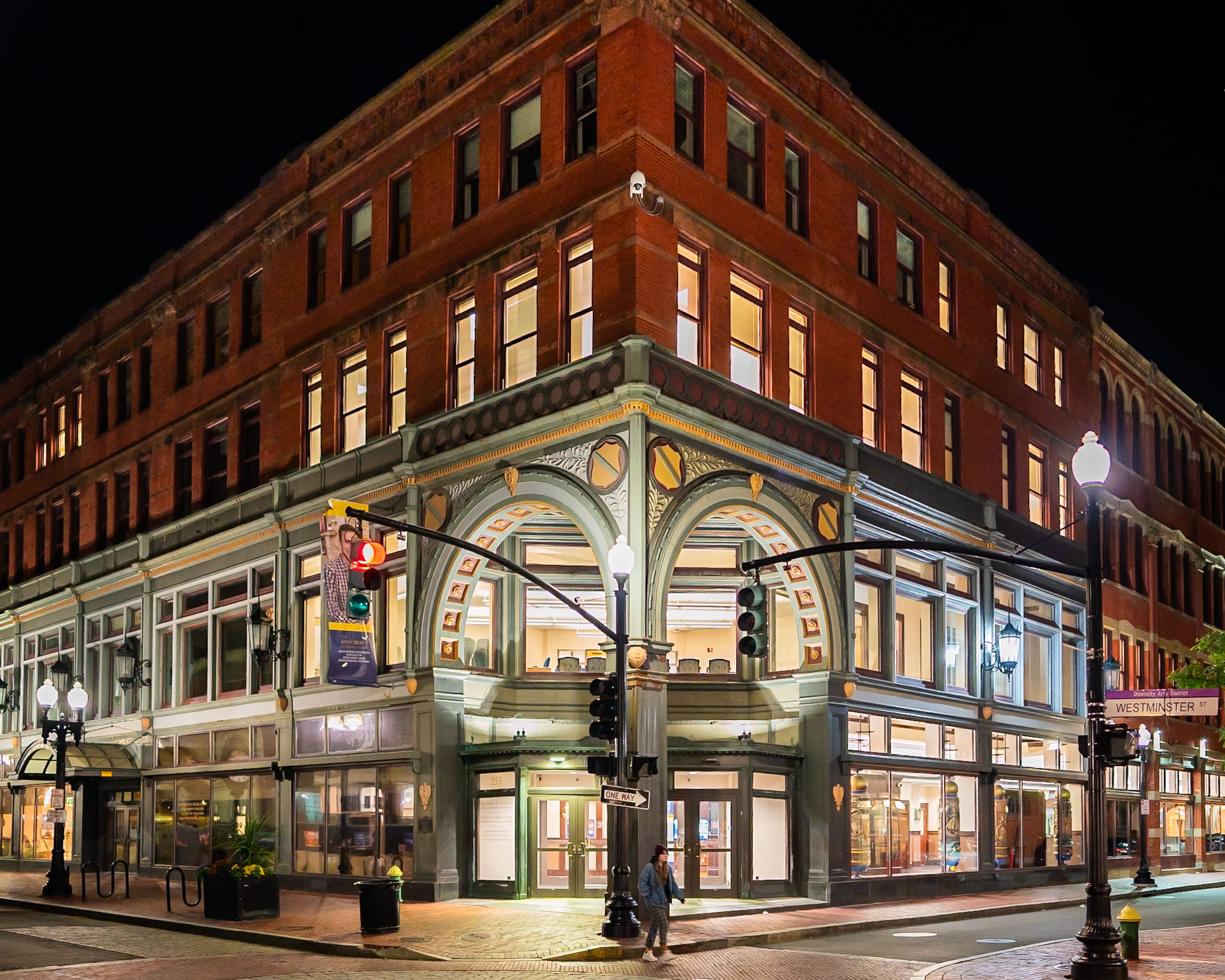 Symmetrical image of Westminster Street in Providence Rhode Island.