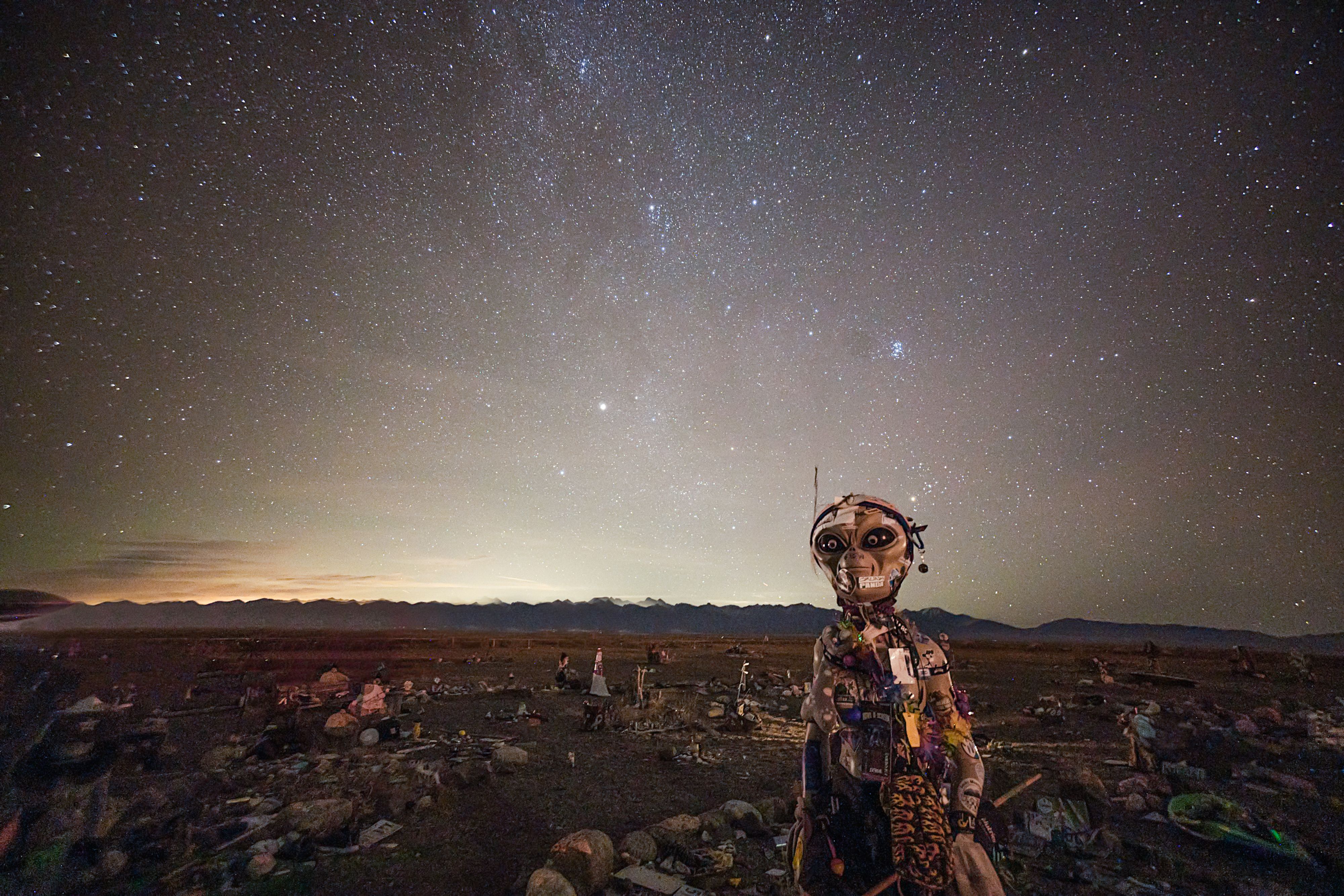 Alien statue at The UFO Watchtower, Hooper Colorado